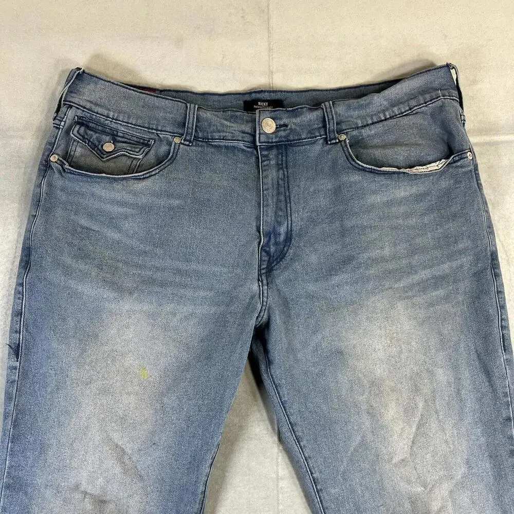 True Religion Ricky Relaxed Straight Jeans Mens 40 Blue Med Wash Flap Pocket